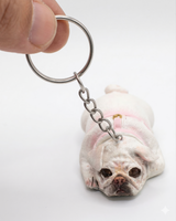 Custom polymer clay pet keychain, sleeping dog charm front view