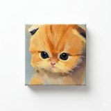 Mini hand-painted cat portrait with a soft oil painting look on a square magnet.
