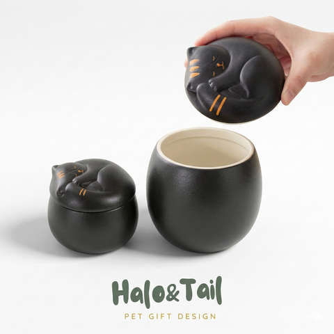 Ceramic dog memorial urn with sleeping angel wing design - Halo&Tail