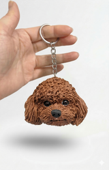 Custom polymer clay pet keychain, miniature white dog charm close-up