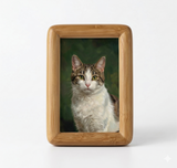 Hand-painted tabby cat portrait in a natural wood style framed magnet.