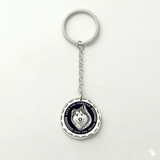 Custom sterling silver wavy edge pet portrait keychain full view