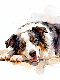 Artistic depiction of a dog lying down with watercolor texture